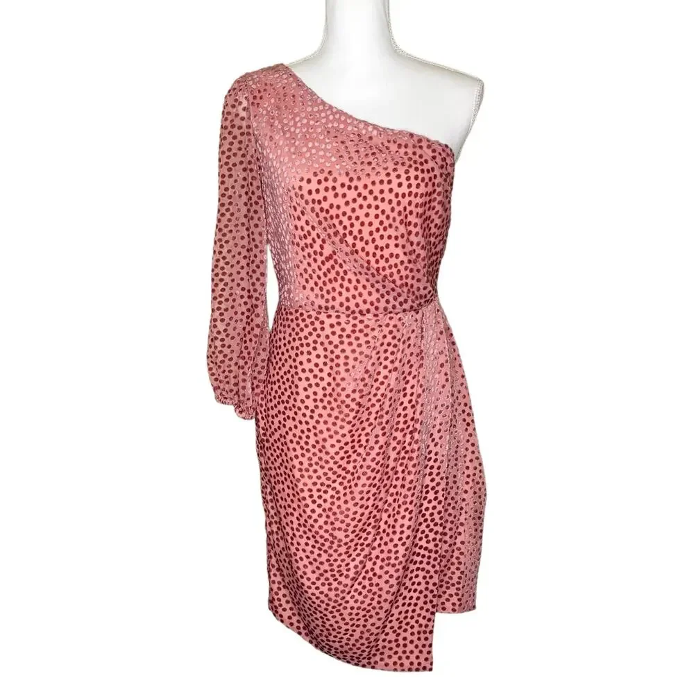Shoshanna Zadie Rose Pink Velvet One Shoulder Cocktail Mini Dress Size 4 NWT